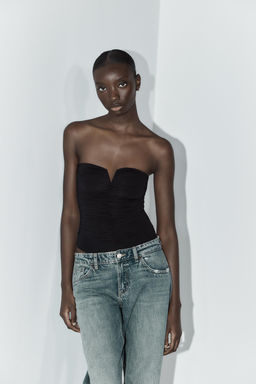 RUFFLED POLYAMIDE BANDEAU BODYSUIT - Zara фото 2