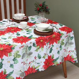Скатерть новогодняя Доляна Рождественские цветы 145?220 см, 100% п/э