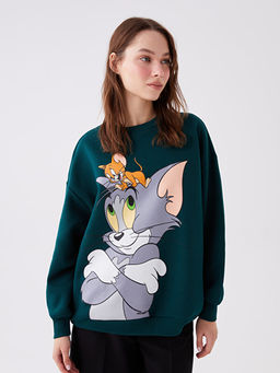 Bisiklet Yaka Tom ve Jerry Bask?l? Uzun Kollu Oversize Kad?n Sweatshirt - Waikiki фото 2