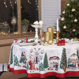 Скатерть новогодняя Этель Новогодняя ярмарка d=220 +/- 3см с ГМВО, 100% хлопок, саржа 190 гр/м2
