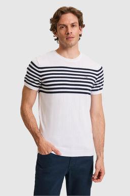Erkek Slim Fit Bisiklet Yaka Beyaz Triko Ti__rt