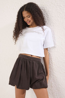 Trendyolmilla Kahverengi Normal Bel Mini Denim Balon Sort Etek TWOSS25SR00105  фото 2