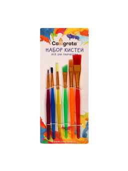 Набор кистей для рисования, синтетика, 6 штук, «Радуга», круглые, плоские