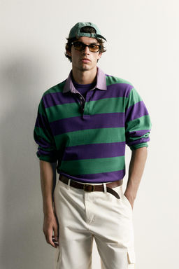 POLO REGULAR FIT RAYAS CUELLO CONTRASTE / Morado - Zara фото 2
