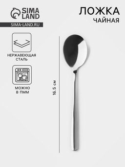 Ложка чайная из нержавеющей стали Тайфун, длина 16.5 см, серебристая
