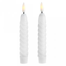 Свеча столовая, восковая, светодиодная на батарейках "Витая" д2,2см h13,5(16,5)см, свет теплый, с мерцанием, цвет белый, питание от 2-х батареек ААА (в комплект не входят), 2 штуки в ПВХ коробке (Китай)