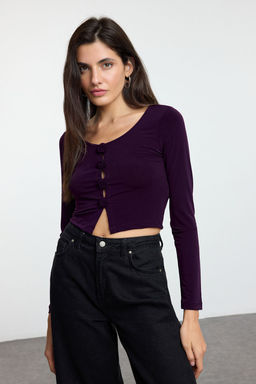 Mor Fitted/Vucuda Oturan Gul Detayl?Orme Bluz TWOAW25BZ00277 - Trendyolmilla фото 2