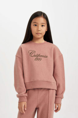 Толстовка с короткими рукавами из ткани селаник стандартного кроя для девочек и принтом с надписью Selanik - Defacto фото 5