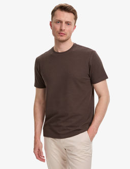 Koyu Kahverengi Regular Fit Bisiklet Yaka Ti__rt