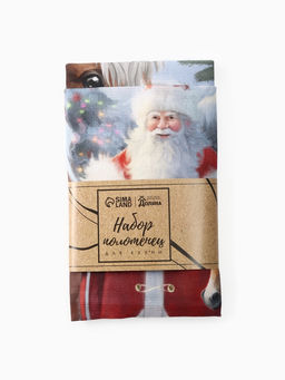 Набор кухонных полотенец Доляна. Лошадь и Дед Мороз: 35?60 см-2 шт., 100% хлопок, рогожка, 160 г/м?