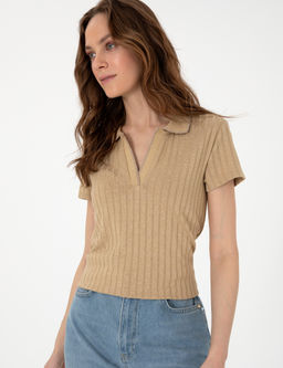 Bej Slim Fit Basic Ti__rt