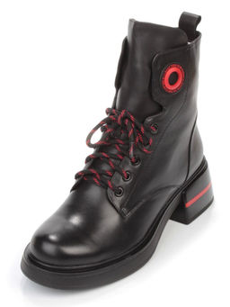 01-P514-1 BLACK/RED Ботинки демисезонные женские (натуральная кожа, байка)