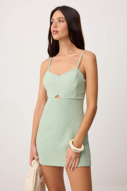 TRENDYOLMILLA Yesil Kareli Pencere Detayl? Ask?l? Mini Dokuma Tulum TWOSS22TU0277  фото 25