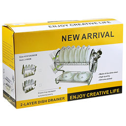 Сушилка для посуды 38,5х24см h36,5см 2-х ярусная, настольная, с поддоном, с навесными подставками для кухонных принадлежностей, хромированная, цветная коробка (Китай) - Домашняя мода фото 2