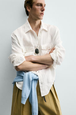 CAMISA RELAXED FIT 100% LINO BOLSILLOS / Blanco roto - Zara фото 5