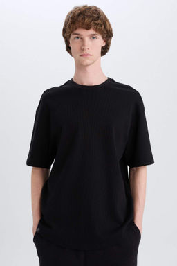 Boxy Fit Bisiklet Yaka K?sa Kollu Basic Duz Waffle Tisort - Defacto фото 4