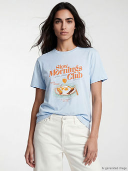 Bisiklet Yaka Bask?l? Kad?n Ti??rt