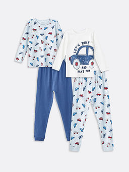 Bisiklet Yaka Bask?l? Erkek Bebek Pijama Tak?m? 2li