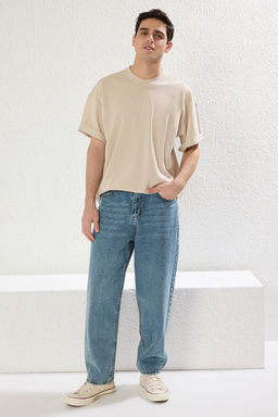 TRENDYOL MAN Kahverengi Oversize/Genis Kesim Dokulu Basic %100 Pamuklu Tok Kumas T-shirt TMNSS25TS00058 - Trendyolmilla фото 4