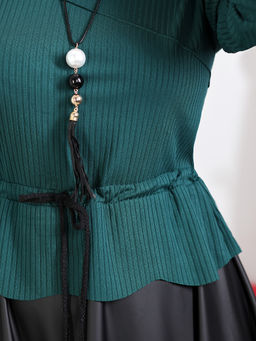 Платье комбинированное с трикотажем и кожей - Almond фото 5