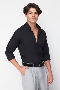 Siyah Slim Fit Kolay Utulenebilir Smart Gomlek TMNSS24GO00074