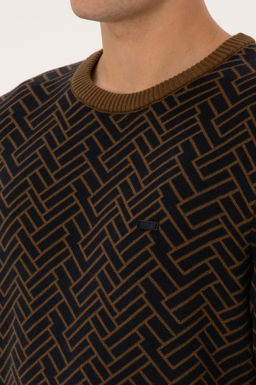 Erkek Slim Fit Bisiklet Yaka Haki Kazak