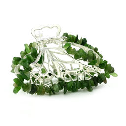 Заколка краб для волос бабочка с нефритом 8*3,5*5см