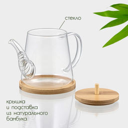 Заварочный чайник BellaTenero «Бамбук», 600 мл, 19×11.3×12.2 см, с бамбуковой крышкой, металлический фильтр, стекло