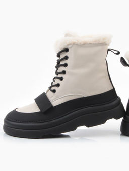 04-PAJ76-2Z LT. BEIGE /BLACK Ботинки зимние женские (натуральная кожа, натуральный мех, 100% шерсть)