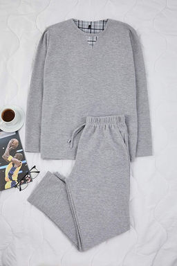 Gri Regular Yumu_ak Waffle Dokulu _rme Pijama Tak_m_ TMNAW26PT00070