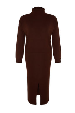 Kahverengi Bal?kc? Yaka Etekli Triko Alt-Ust Tak?m TWOAW24AU00035 - Trendyolmilla фото 8