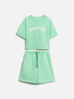 ACOOLA / Комплект для девочек ((1)джемпер и (2)шорты) Purim1 мятный  фото 3