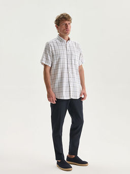 Regular Fit K?sa Kollu Ekose Poplin Erkek G?mlek