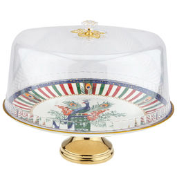 Родос Блюдо фарфоровое д310х97-245мм, на ножке, с акриловой крышкой, с деколью, отводка, в коробке (Китай)