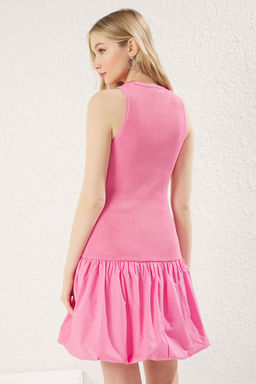 Pembe Duz Mini Garnili Dik Yaka Balon Etek Elbise TWOSS25EL00495 - Trendyolmilla фото 5