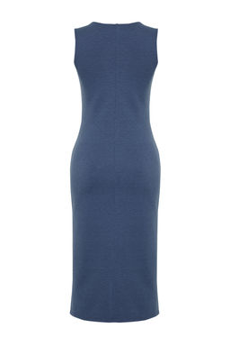 Indigo S?f?r Kol Y?rtmac Detayl? Bodycone/Vucudu Saran Esnek Orme Midi Kalem Elbise TWOSS24EL00108 - Trendyolmilla фото 8