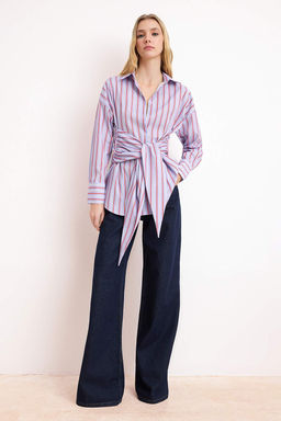 Mavi-Cok Renkli Cizgili Baglama Detayl? Gomlek TWOSS26GO00086