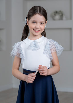 Сандра, блузка трикотажная бел.синий/122-60-54 - Alolika фото 2