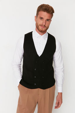 Trendyolmilla Man Siyah Slim Fit Kruvaze Dugmeli Yelek TMNAW21YE0014