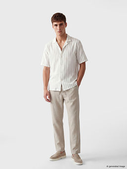 Regular Fit Erkek Keten G?r?n?ml? Pantolon