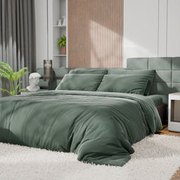 Постельное бельё Этель 1,5сп Tencel 155*210см, 160*245см, 50*70см-2шт, цвет оливковый  фото 4