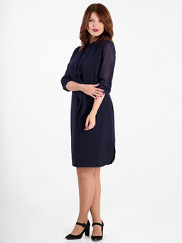 Платье темно-синее из шифона нарядное с украшением - Almond фото 4