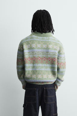 GEOMETRIC TEXTURED JACQUARD KNIT POLO SHIRT - Zara фото 3