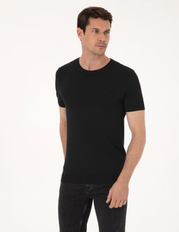Siyah Slim Fit Bisiklet Yaka Triko T-shirt