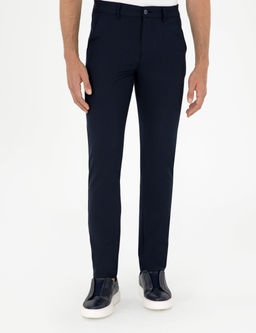 Lacivert Slim Fit _izgili Kanvas Pantolon
