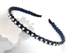 Ободок для волос с цирконом, цвет синий