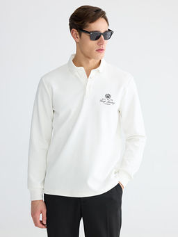 Polo Yaka Bask?l? Erkek Sweatshirt
