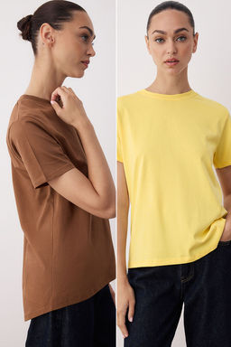 Siyah-Beyaz %100 Pamuk Arkas? Uzun Orme T-Shirt TWOAW26TS00008