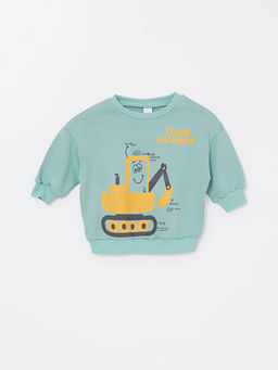 Bisiklet Yaka Uzun Kollu Bask?l? Erkek Bebek Sweatshirt