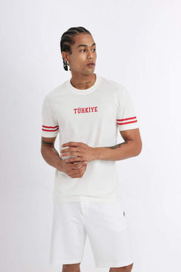 DeFactoFit Стандартная посадка с круглым вырезом Футболка с короткими рукавами и принтом T_rkiye Athlete  фото 4